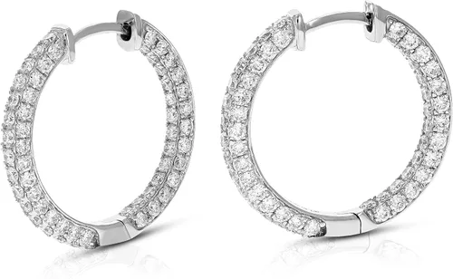 Miniatura 2 de Vir Jewels Aretes de aro redondos de 170 piedras cultivados en laboratorio de 2 cttw de oro blanco de 14 quilates, juego de puntas de 34 pulgadas