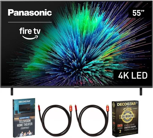 Panasonic TV-55W70BP Serie W70 de 55 pulgadas LED 4K Ultra HD Smart Fire TV Paquete con 2 cables HDMI 4K universales de 6 pies, Theater Essentials y