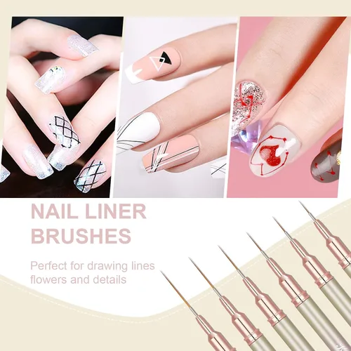Miniatura 6 de KEMEISI 6 pinceles para arte de uñas, pincel de rayas para pintura de esmalte de gel, pincel de detalle fino, diseño de arte de dibujo fino