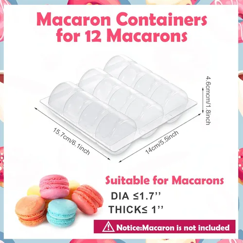 Miniatura 2 de Sherr 12 cajas de macarrones de plástico transparente para macarrones, bandejas de almacenamiento de macarrones, bandejas para galletas, bodas