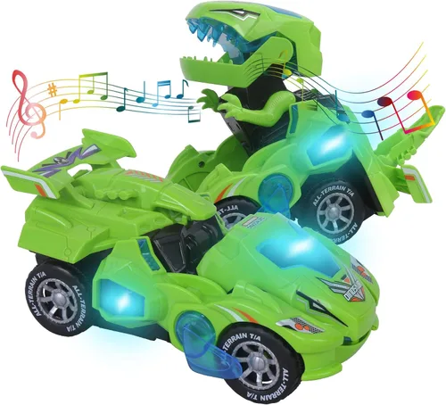 Juguetes para niños de 3 a 6 años, juguetes de autos transformables con luz LED y música, juguetes de dinosaurio, regalos de cumpleaños para niños