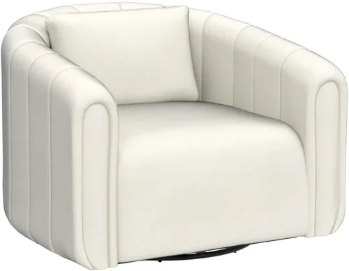 Miniatura 4 de ANJ Juego de 2 sillas giratorias de barril con almohada regordeta, silla decorativa de terciopelo holandés de canal moderno, cómodo sillón redondo
