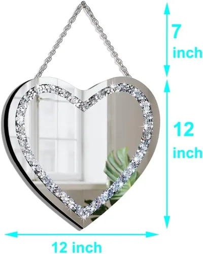 Miniatura 7 de DMDFIRST Espejo de plata con forma de corazón de diamante de cristal con cadena de acero inoxidable plateado para decoración de pared, 12 x 12 x 0.5