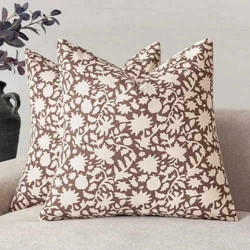 Miniatura 28 de Foindtower - Juego de 2 fundas de almohada decorativas con flores neutras estilo farmhouse, fundas de almohada boho para sofá, sofá cama