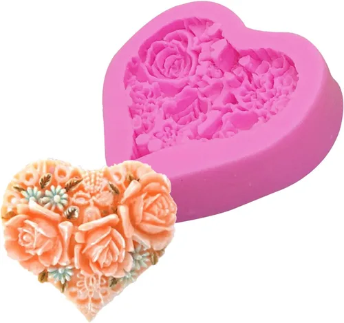 Miniatura 4 de Molde de jabón de silicona con corazón de rosa, flor de rosa, fondant, azúcar, chocolate, caramelo, pastel, regalo, día de San Valentín