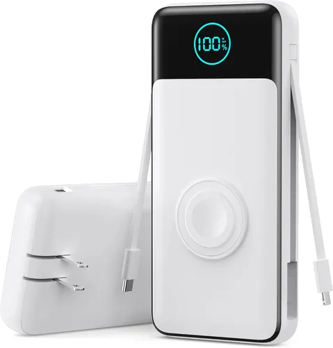Miniatura 19 de Cargador portátil para iPhone con cables integrados y enchufe de pared, cargador de batería USB C de carga rápida de 13800 mAh, 4 salidas esenciales