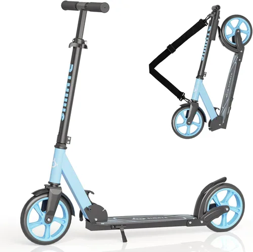 SIMATE Patinete de impulso para niños, adolescentes y adultos, 4 alturas ajustables, ruedas grandes todo terreno de 8 pulgadas, plegable y ligero,