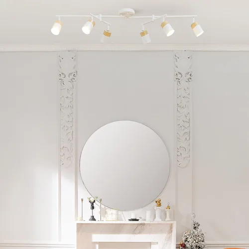 Miniatura 3 de Globe Electric 64000055 - Iluminación de riel de 6 luces de 42", barra central doble giratoria, color blanco mate, acentos en tono madera, luz