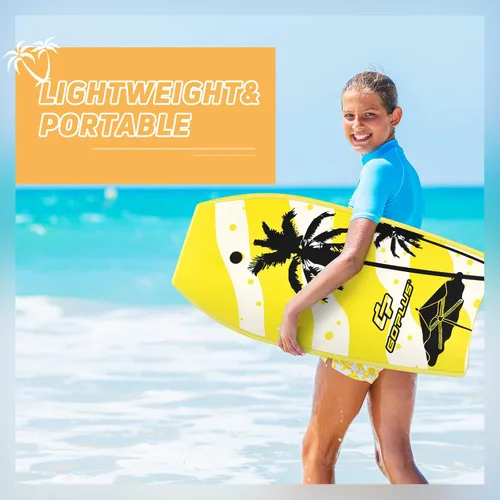 Miniatura 6 de Goplus Bodyboard para playa, 33/37/41 pulgadas, tabla de cuerpo ligero con correa de muñeca, núcleo EPS, cubierta XPE, parte inferior lisa de HDPE
