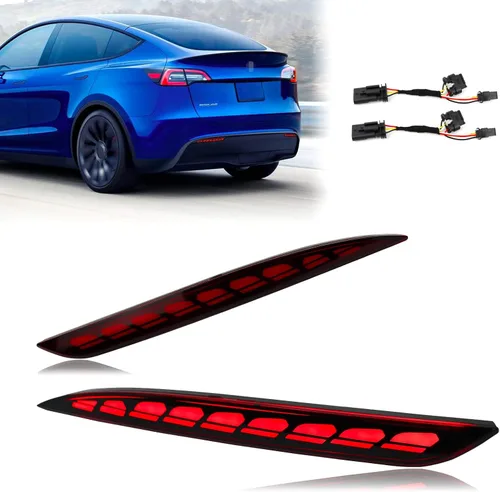 Reflector de parachoques antiniebla trasero con lente roja, luz trasera de freno secuencial intermitente, luces de señal 3 en 1, compatible con Rojo