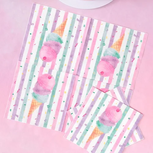 Miniatura 5 de WERNNSAI Suministros para fiestas de helados, desechables de 3 capas, con temática de helado dulce rosa, para cumpleaños o baby shower, almuerzo