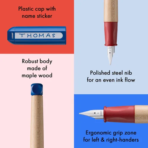 Miniatura 3 de LAMY ABC RED - Pluma estilográfica apta para niños para escribir principiantes con agarre ergonómico y punta de acero pulido en tamaño A - Madera