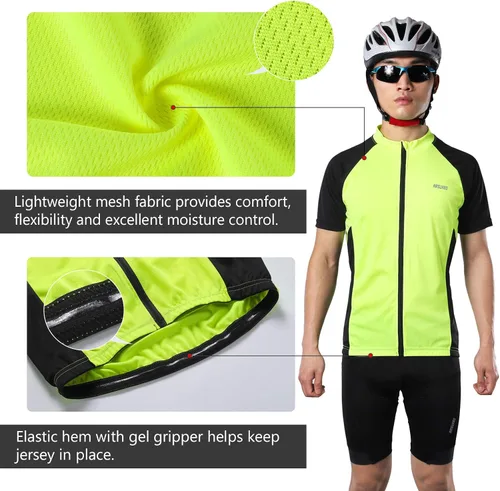 Miniatura 4 de ARSUXEO Camiseta de ciclismo de manga corta para hombre, camiseta de ciclismo MTB con bolsillo con cremallera 655