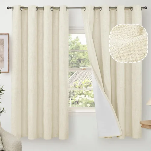 Miniatura 17 de Cortinas Opacas de Lino Azul Bebé para Guardería de 40 Pulgadas de Largo, 2 Paneles, Cortinas Cortas con Aislamiento Térmico Boho de Bloqueo Total