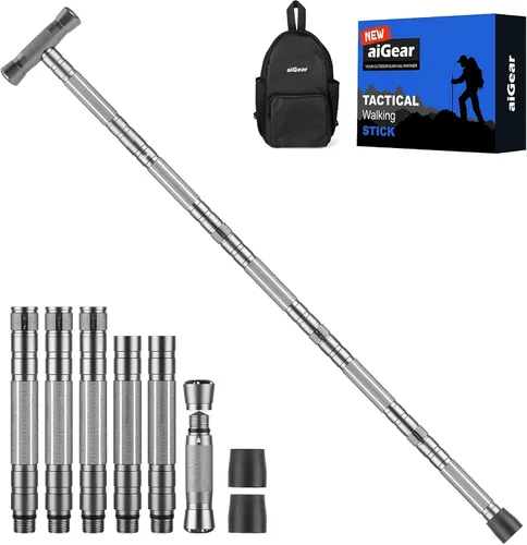 Miniatura 15 de aiGear G3 Tactical Walking Stick Self Defense, Upgraded Durable Hiking Stick with Multitool Adjustable 5-8 Tubes Modular Design for Hiking Camping