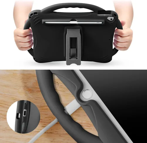 Miniatura 5 de TopEsct Funda infantil para iPad de 10.2 pulgadas, funda de silicona a prueba de golpes con protector de pantalla de vidrio templado y correa, Negro