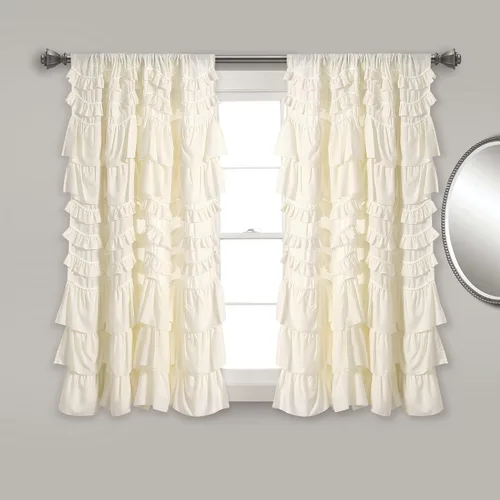 Lush Decor Kemmy - Panel de cortina para ventana con filtro de luz, 52 pulgadas de ancho x 63 pulgadas de largo, color marfil, cortinas con volantes