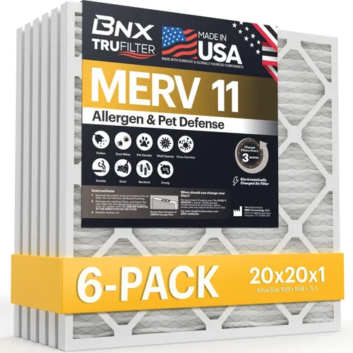 BNX TruFilter MERV 11 - Filtro de aire de 20 x 20 x 1 pulgadas (paquete de 6) – Fabricado en Estados Unidos – Filtro de aire acondicionado