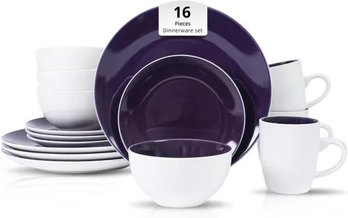 Miniatura 17 de Juego de 6 platos llanos en forma de cupé de gres de 10.5 pulgadas, muy rosa