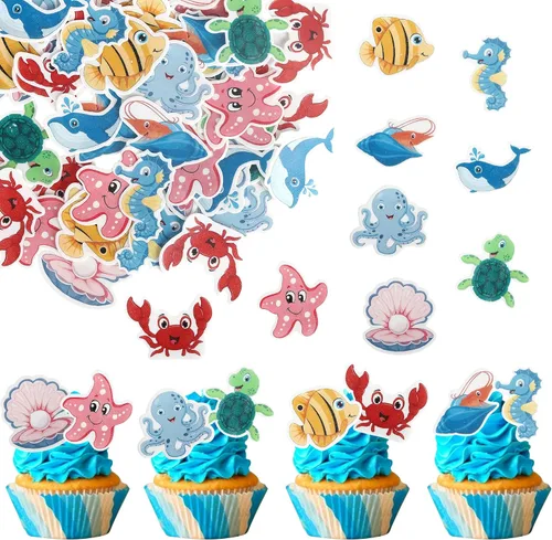 Miniatura 8 de Rsstarxi Paquete de 25 adornos tropicales para cupcakes Luau con decoración de pastel de flamenco de feliz cumpleaños, palmera, flamenco, piña