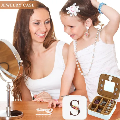 Miniatura 5 de Parima Joyero de viaje Joyero organizador de joyas pequeñas con iniciales, regalos esenciales de viaje para mujeres, mamá, amigas, mujeres