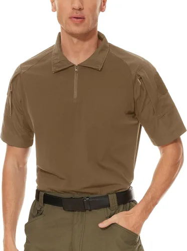 Miniatura 42 de MAGCOMSEN Camisas militares tácticas para hombre con cremallera de 1/4, manga corta, ajustada, camisa de camuflaje