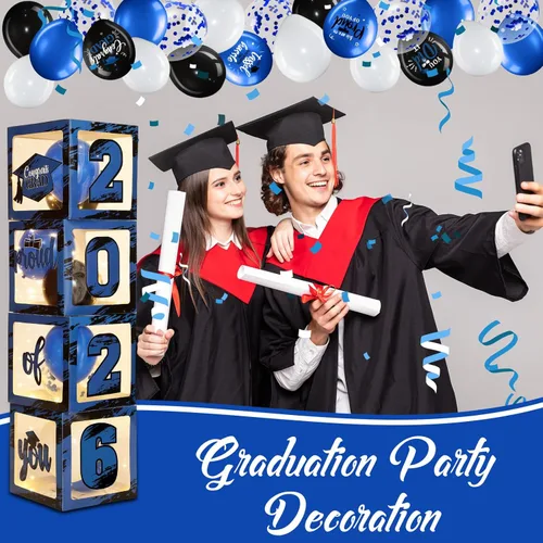 Miniatura 5 de Woanger 44 piezas de decoración de caja de graduación 2026 – Juego de cajas de fiesta de graduación de felicitaciones con cuerdas de luz LED y Azul