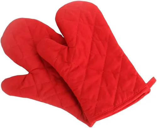 Miniatura 4 de Guantes para horno, guantes de cocina premium resistentes al calor de algodón y poliéster acolchados de gran tamaño tipo manopla, 1 par rosa