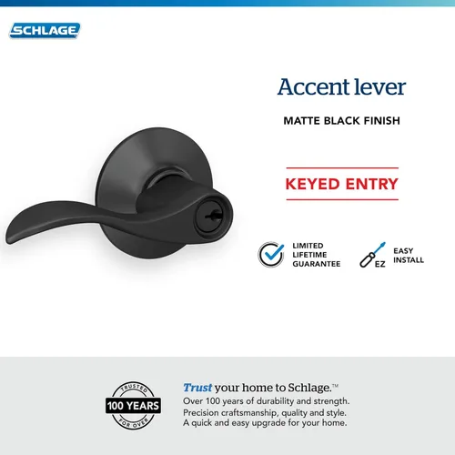 Miniatura 5 de SCHLAGE - Manija de puerta Accent con cerradura que se abre con llave en negro mate - F51A ACC 622