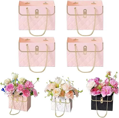 Miniatura 11 de Caja de regalo de papel de flores con cadena de metal, cajas de flores portátiles, cajas para arreglos florales, cajas de flores para arreglos, 4