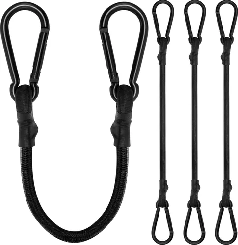 Miniatura 8 de Cuerdas elásticas con mosquetón, cuerdas elásticas resistentes de 18 pulgadas de largo con clip de mosquetón para exteriores, cuerda elástica negra
