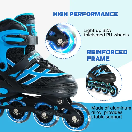 Miniatura 4 de METROLLER Patines en línea para niñas y niños Edades 5-8 8-12 Patines en línea ajustables con ruedas iluminadas Patines en línea para jóvenes y Azul