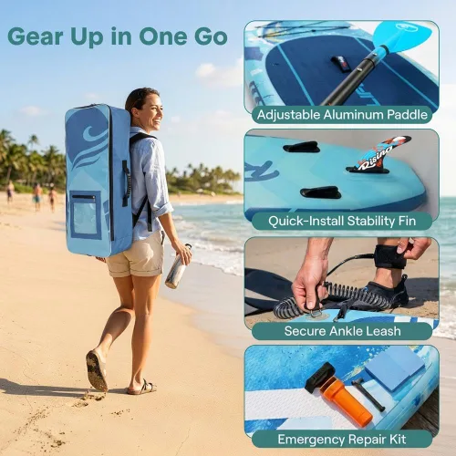 Miniatura 8 de SereneLife Tabla de Paddle Inflable de Pie - Diseño Amplio y Estable, Cubierta Antideslizante para Adultos y Jóvenes con Accesorios Premium
