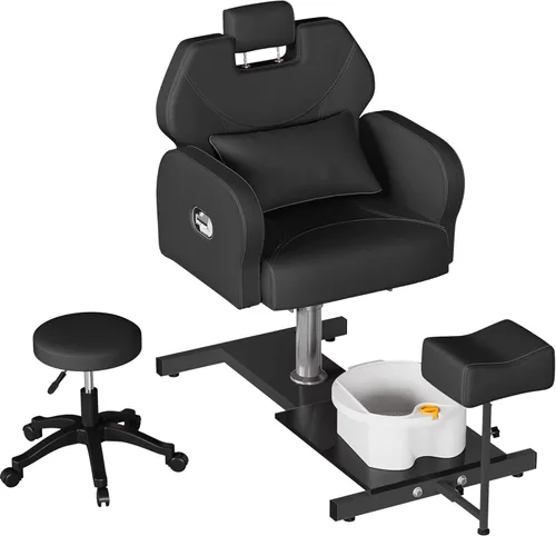 Silla de pedicura sin fontanería con reposapiés de altura ajustable y taburete rodante, estación de pedicura para silla de spa Nail Tech, silla de