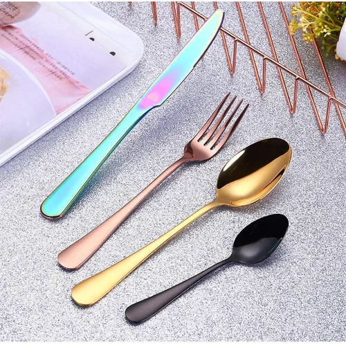 Miniatura 4 de 4pcs Set Cutlery Dinnerware 304 Stainless Steel Flatware Set Tableware Dinner Spoon Fork Knife Flatware Serving Sets (Black)