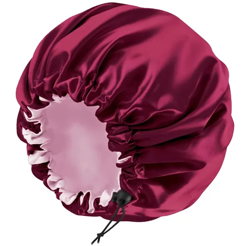 Miniatura 20 de Gorro de seda de satén para cabello rizado, gorro trenzado para dormir, para mujer, grande, doble capa ajustable (2 unidades, negro)
