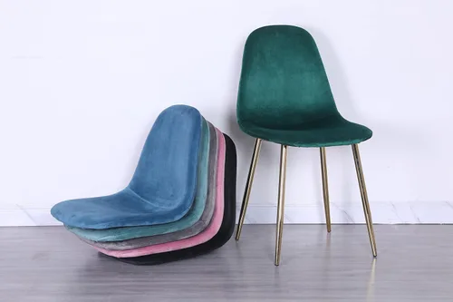 Miniatura 7 de Juego de 4 sillas de comedor de terciopelo, modernas sillas de cocina verde esmeralda con patas cromadas doradas, cómodas y elegantes sillas