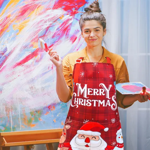 Miniatura 2 de Delantal de Navidad para mujeres y hombres con bolsillos, bonitos y divertidos delantales de cocina para cocinar hornear para adultos