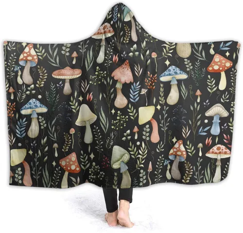 Manta con capucha de hongos, regalos para mujeres, manta de franela de vellón suave con hongos, manta para todas las estaciones, mantas decorativas