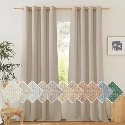Miniatura 141 de NICETOWN Cortinas de lino natural con textura de lino para dormitorio, mezcla de lino rústica con ojales en la parte superior, semitransparentes