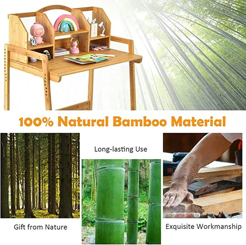 Miniatura 3 de UNICOO - Juego de escritorio y silla de bambú ajustable en altura para niños, escritorio para niños, mesa de estudio y juego de sillas