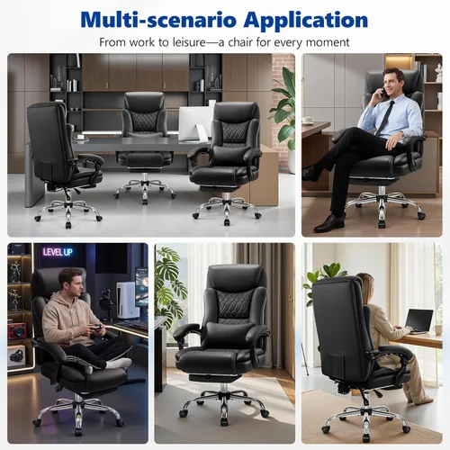 Miniatura 6 de Silla de oficina ejecutiva reclinable de 400 libras con reposapiés, silla de oficina ergonómica grande y alta, sillas de escritorio para oficina