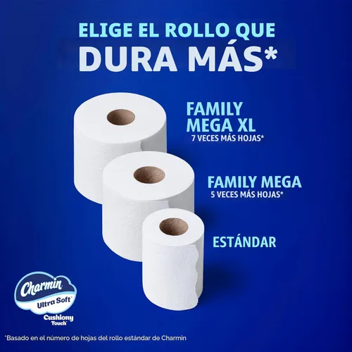 Miniatura 8 de Charmin Papel higiénico ultra suave y acolchado al tacto, 30 familias Mega = 153 rollos regulares, 2 capas, blanco