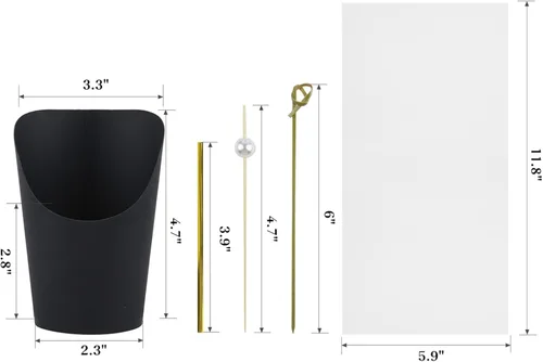 Miniatura 2 de Ocmoiy Tazas de Charcutería con Palillos y Bolsas, Negras Desechables de Papel Kraft de 14 oz, Tazas de Aperitivo Individuales para Fiestas