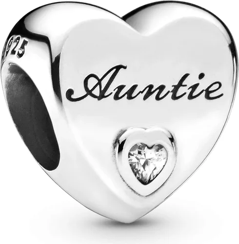 Pandora Auntie Love Heart Charm - Pulseras de momentos compatibles - Joyas para mujeres - Regalo para mujeres en tu vida - Hecho con plata de ley y