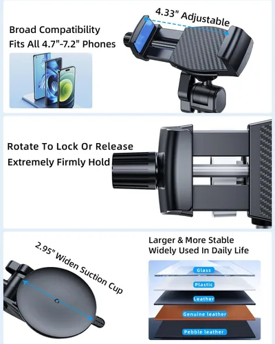 Miniatura 5 de Soporte para teléfono de automóvil para parabrisas y ventana, grabación de video, filmación de vlogging, multiángulo ajustable y giratorio y sin