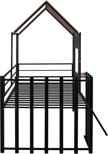 Miniatura 9 de Harper & Bright Designs Cama tipo loft con techo y escalera integrada, cama alta de metal tamaño individual con ventana y valla de seguridad