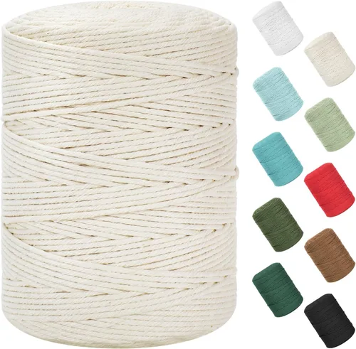 Miniatura 159 de Cordón de macramé de 0.079 in x 380 yardas (1140 pies), cuerda de algodón natural para colgar en la pared, ganchos de plantas, manualidades, Beige