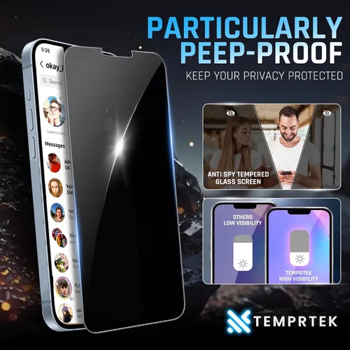 Miniatura 7 de TEMPRTEK+ Paquete de 2 para iPhone 13Pro Max/14 Plus Protector de visualización con privacidad, vidrio templado antiespía, resistencia a arañazos