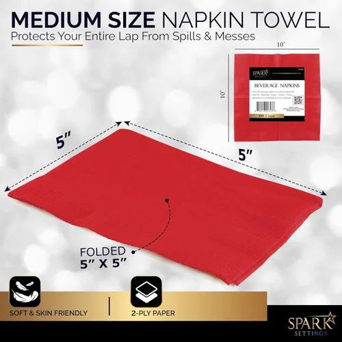 Miniatura 3 de Paquete de 100 servilletas rojas para bebidas, paquete de fiesta grande, 2 capas, ideal para bodas, fiestas, cumpleaños, cenas, almuerzos, cócteles